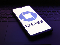 The Chase Bank logo appears on the screen of a smartphone in Reno, United States, on November 30, 2024. (