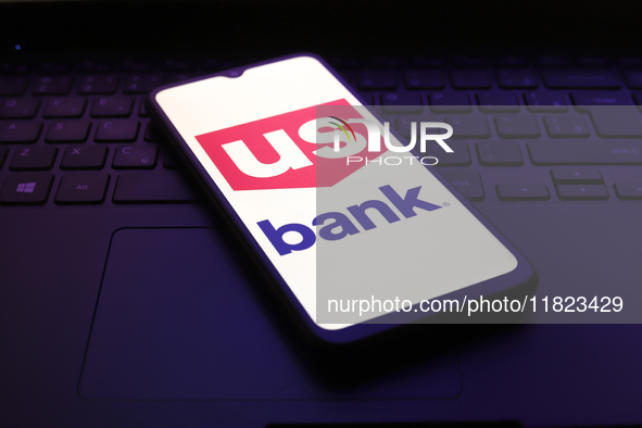 The U.S. Bank logo appears on the screen of a smartphone in Reno, United States, on November 30, 2024. 