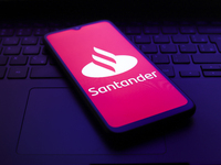 The Santander logo appears on the screen of a smartphone in Reno, United States, on November 30, 2024. (