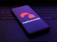 The Nationwide Building Society logo appears on the screen of a smartphone in Reno, United States, on November 30, 2024. (