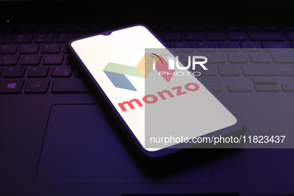 The Monzo Bank logo appears on the screen of a smartphone in Reno, United States, on November 30, 2024. 