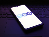 The TSB Bank logo appears on the screen of a smartphone in Reno, United States, on November 30, 2024. (