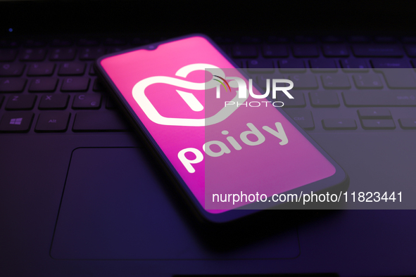 The Paidy logo appears on the screen of a smartphone in Reno, United States, on November 30, 2024. 