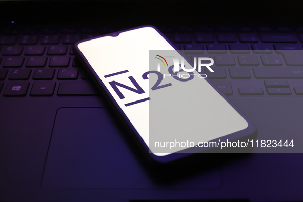 The N26 logo appears on the screen of a smartphone in Reno, United States, on November 30, 2024. 