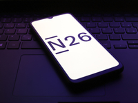 The N26 logo appears on the screen of a smartphone in Reno, United States, on November 30, 2024. (