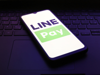 The LINE Pay logo appears on the screen of a smartphone in Reno, United States, on November 30, 2024. (