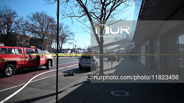 Large fire affects a strip mall in the Rego Park section of Queens, New York, United States on November 30, 2024. Around 11:00 am, Saturday...