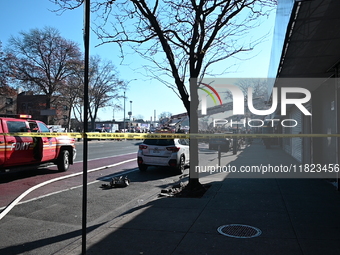 Large fire affects a strip mall in the Rego Park section of Queens, New York, United States on November 30, 2024. Around 11:00 am, Saturday...