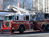 Large fire affects a strip mall in the Rego Park section of Queens, New York, United States on November 30, 2024. Around 11:00 am, Saturday...