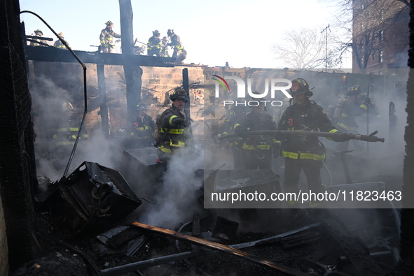 Large fire affects a strip mall in the Rego Park section of Queens, New York, United States on November 30, 2024. Around 11:00 am, Saturday...