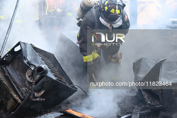 Large fire affects a strip mall in the Rego Park section of Queens, New York, United States on November 30, 2024. Around 11:00 am, Saturday...