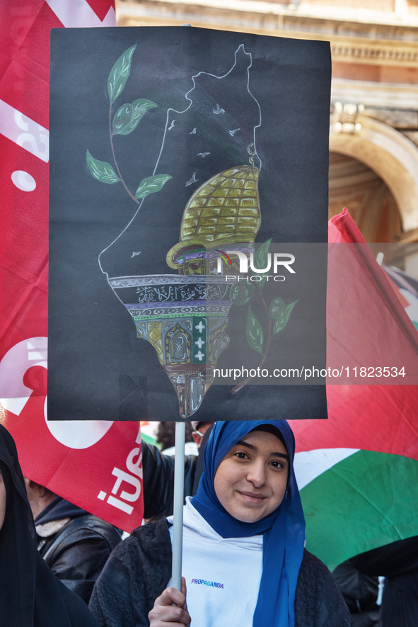 Citizens and activists gather to participate in a demonstration in solidarity with the Palestinian people in Rome, Italy, on November 30, 20...