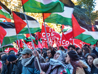 Citizens and activists gather to participate in a demonstration in solidarity with the Palestinian people in Rome, Italy, on November 30, 20...