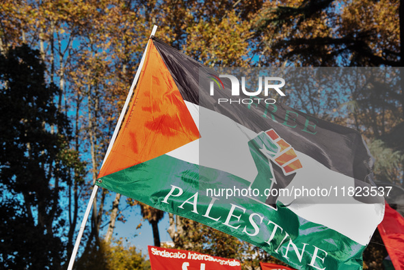 Citizens and activists gather to participate in a demonstration in solidarity with the Palestinian people in Rome, Italy, on November 30, 20...