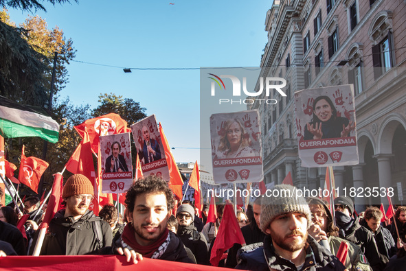 Citizens and activists gather to participate in a demonstration in solidarity with the Palestinian people in Rome, Italy, on November 30, 20...