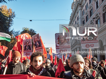 Citizens and activists gather to participate in a demonstration in solidarity with the Palestinian people in Rome, Italy, on November 30, 20...