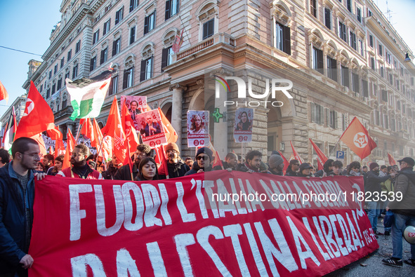 Citizens and activists gather to participate in a demonstration in solidarity with the Palestinian people in Rome, Italy, on November 30, 20...