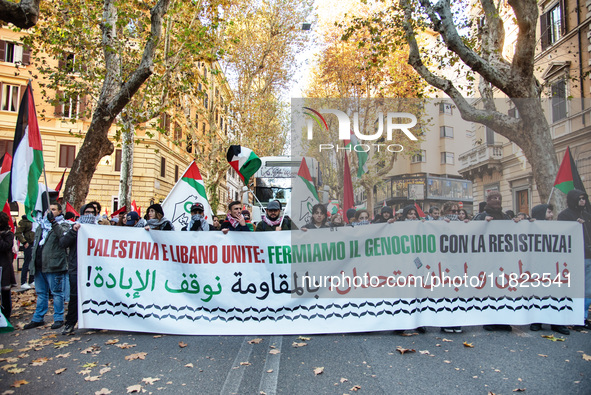 Citizens and activists gather to participate in a demonstration in solidarity with the Palestinian people in Rome, Italy, on November 30, 20...