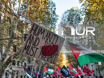 Citizens and activists gather to participate in a demonstration in solidarity with the Palestinian people in Rome, Italy, on November 30, 20...