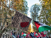 Citizens and activists gather to participate in a demonstration in solidarity with the Palestinian people in Rome, Italy, on November 30, 20...