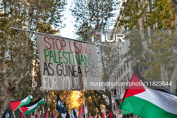 Citizens and activists gather to participate in a demonstration in solidarity with the Palestinian people in Rome, Italy, on November 30, 20...