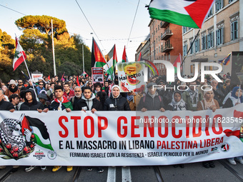 Citizens and activists gather to participate in a demonstration in solidarity with the Palestinian people in Rome, Italy, on November 30, 20...