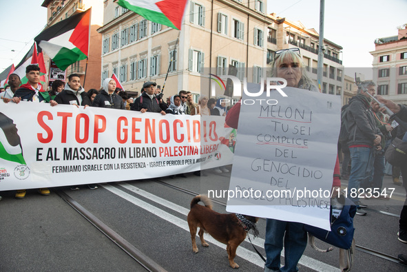 Citizens and activists gather to participate in a demonstration in solidarity with the Palestinian people in Rome, Italy, on November 30, 20...