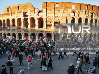 Citizens and activists gather to participate in a demonstration in solidarity with the Palestinian people in Rome, Italy, on November 30, 20...