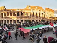 Citizens and activists gather to participate in a demonstration in solidarity with the Palestinian people in Rome, Italy, on November 30, 20...