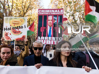 People and various associations participate in a national pro-Palestine demonstration in Rome, Italy, on November 30, 2024, against the geno...