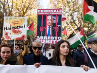 People and various associations participate in a national pro-Palestine demonstration in Rome, Italy, on November 30, 2024, against the geno...