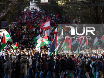 People and various associations participate in a national pro-Palestine demonstration in Rome, Italy, on November 30, 2024, against the geno...