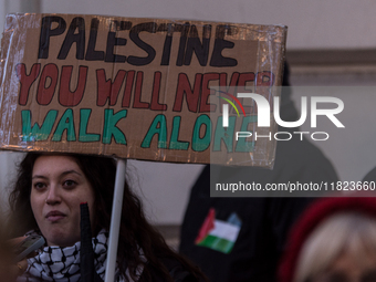 People and various associations participate in a national pro-Palestine demonstration in Rome, Italy, on November 30, 2024, against the geno...