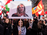 People and various associations participate in a national pro-Palestine demonstration in Rome, Italy, on November 30, 2024, against the geno...