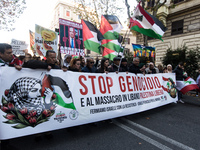 People and various associations participate in a national pro-Palestine demonstration in Rome, Italy, on November 30, 2024, against the geno...