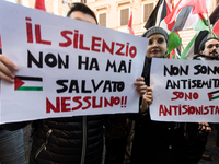 People and various associations participate in a national pro-Palestine demonstration in Rome, Italy, on November 30, 2024, against the geno...