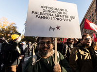 People and various associations participate in a national pro-Palestine demonstration in Rome, Italy, on November 30, 2024, against the geno...