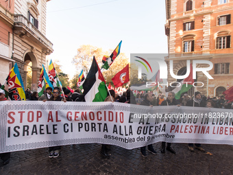 People and various associations participate in a national pro-Palestine demonstration in Rome, Italy, on November 30, 2024, against the geno...