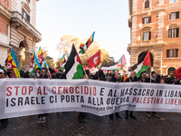 People and various associations participate in a national pro-Palestine demonstration in Rome, Italy, on November 30, 2024, against the geno...