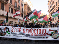 People and various associations participate in a national pro-Palestine demonstration in Rome, Italy, on November 30, 2024, against the geno...