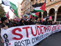 People and various associations participate in a national pro-Palestine demonstration in Rome, Italy, on November 30, 2024, against the geno...