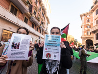 People and various associations participate in a national pro-Palestine demonstration in Rome, Italy, on November 30, 2024, against the geno...