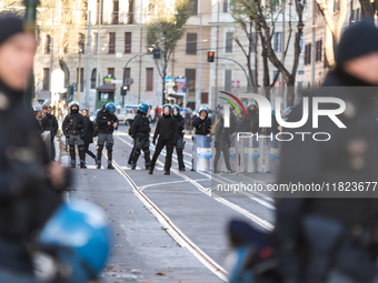 People and various associations participate in a national pro-Palestine demonstration in Rome, Italy, on November 30, 2024, against the geno...