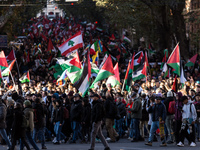 People and various associations participate in a national pro-Palestine demonstration in Rome, Italy, on November 30, 2024, against the geno...