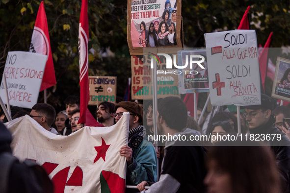 People and various associations participate in a national pro-Palestine demonstration in Rome, Italy, on November 30, 2024, against the geno...