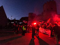 People and various associations participate in a national pro-Palestine demonstration in Rome, Italy, on November 30, 2024, against the geno...