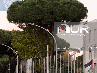 People and various associations participate in a national pro-Palestine demonstration in Rome, Italy, on November 30, 2024, against the geno...