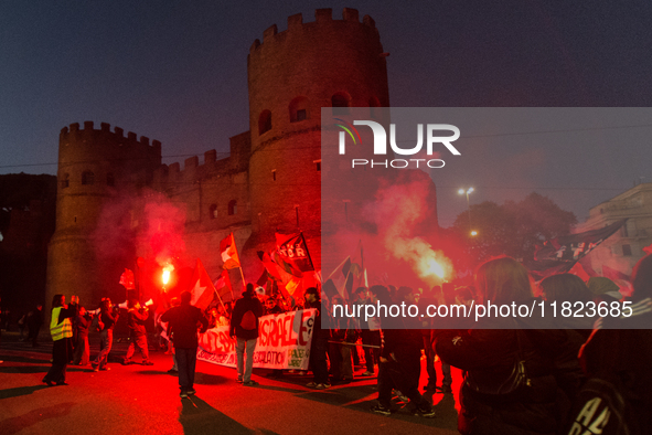 People and various associations participate in a national pro-Palestine demonstration in Rome, Italy, on November 30, 2024, against the geno...