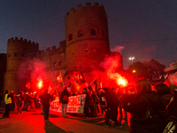 People and various associations participate in a national pro-Palestine demonstration in Rome, Italy, on November 30, 2024, against the geno...