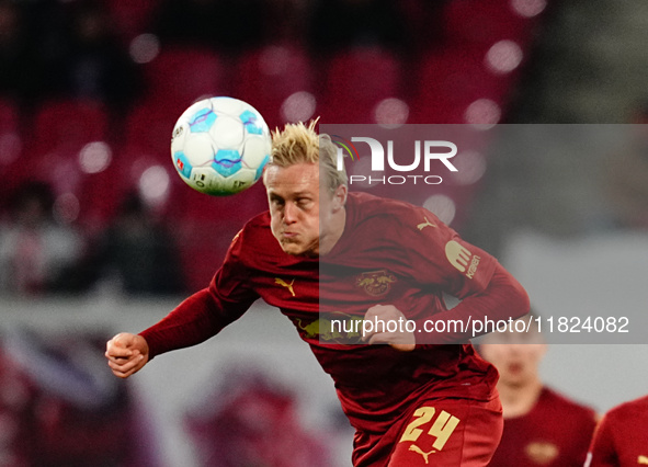 Xaver Schlager of RB Leipzig  controls the ball during the Bundesliga match between RB Leipzig and VfL Wolfsburg at Red Bull Arena, Leipzig,...